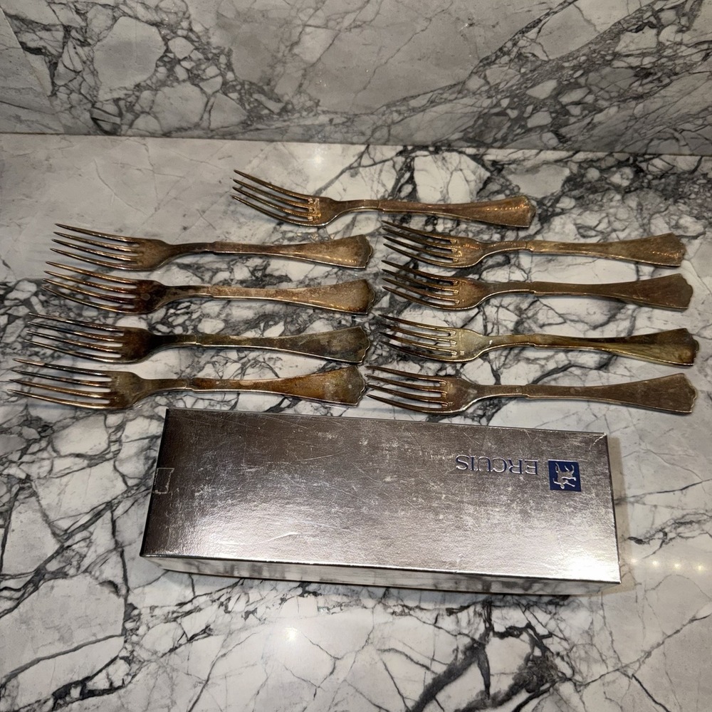 VTG Ercuis 100 Flatware Silver Plated Lot (9pc) Forks Box